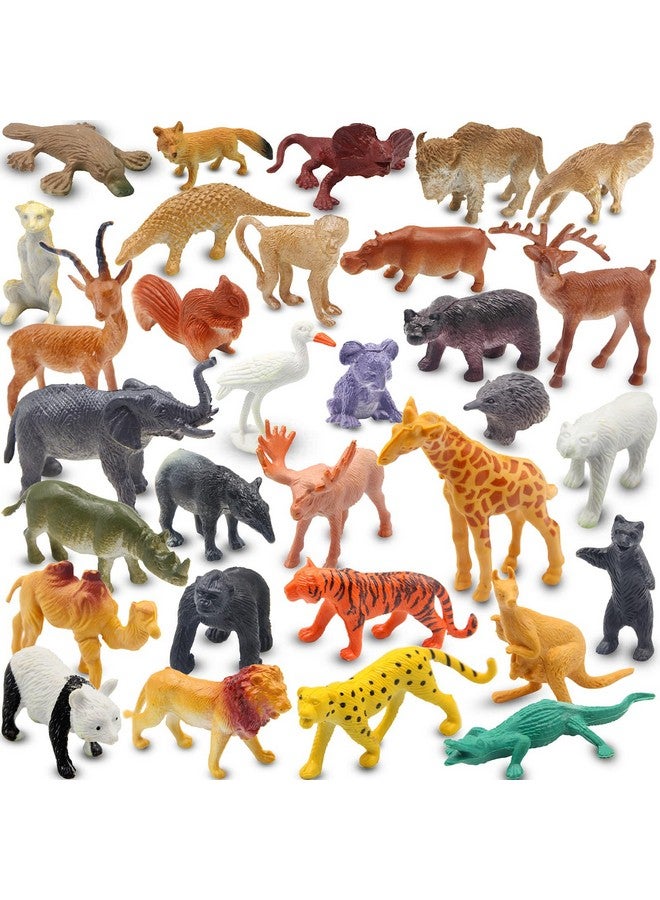 PINOWU Realistic Mini Wild Zoo Animals Figurines Toys 32 Pcs Gift Set for Education and Party Favors, Plastic Forest Safari Animals Lion, Hippo, Tiger, Bear, Elephant, Giraffe etc - Image 1