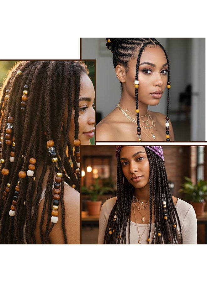 60PCS Large Hole Natural Wood Hair Beads, Multi Shape Mixed Dreadlock Beads Loc Hair Accessories for Braids Dread Hair Decoration for Women/Men - Image 5