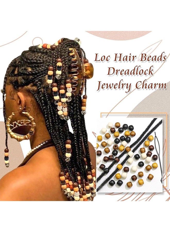 60PCS Large Hole Natural Wood Hair Beads, Multi Shape Mixed Dreadlock Beads Loc Hair Accessories for Braids Dread Hair Decoration for Women/Men - Image 4