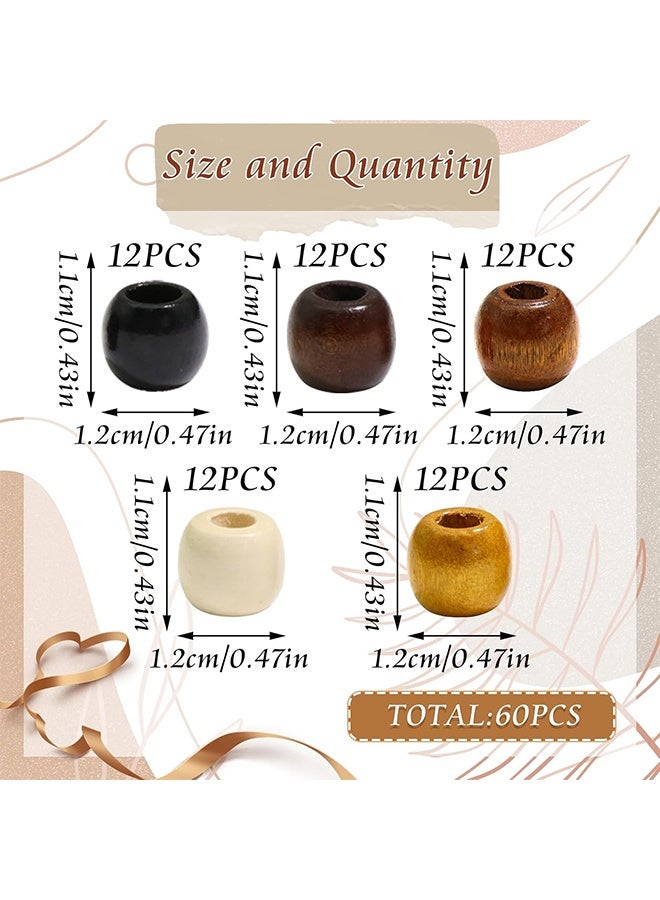60PCS Large Hole Natural Wood Hair Beads, Multi Shape Mixed Dreadlock Beads Loc Hair Accessories for Braids Dread Hair Decoration for Women/Men - Image 2