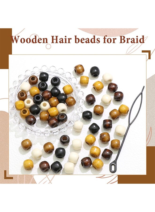 60PCS Large Hole Natural Wood Hair Beads, Multi Shape Mixed Dreadlock Beads Loc Hair Accessories for Braids Dread Hair Decoration for Women/Men - Image 3