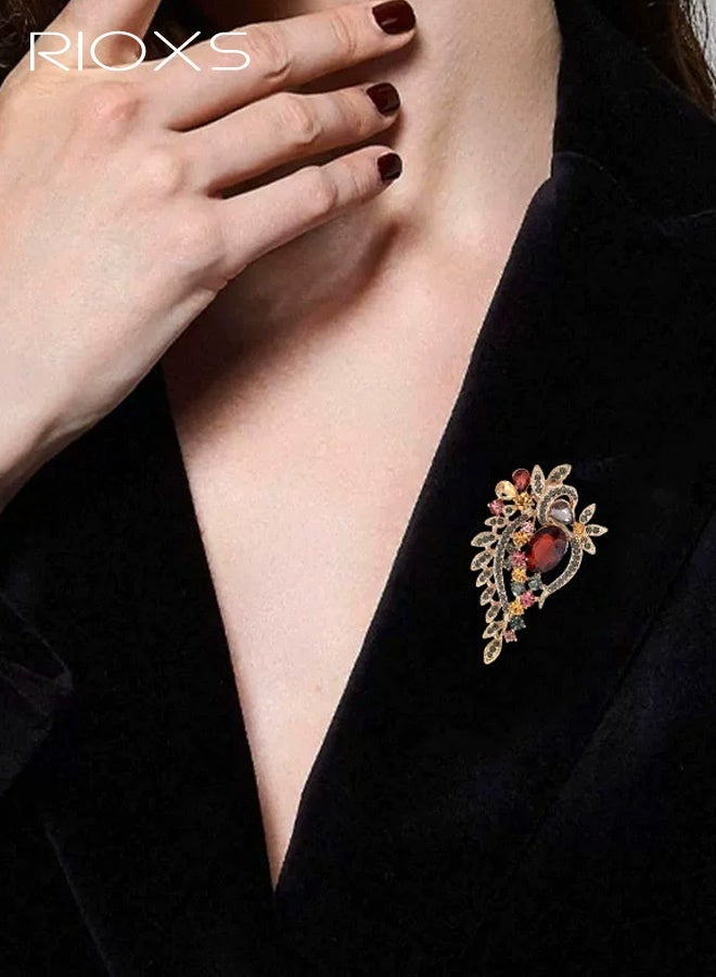 RIOXS Crystal Flower Brooches Pins, Dainty Baroque Rhinestone Floral Pin for Women, Girls, Good Idea for Party Dance Wedding Banquet for Mom, Wife, Girlfriend - Image 2