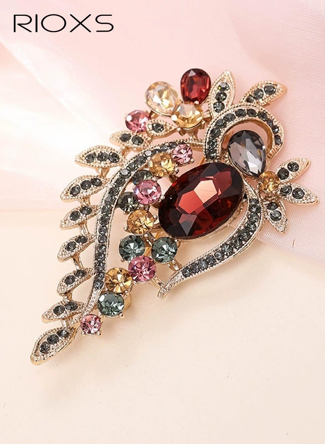 RIOXS Crystal Flower Brooches Pins, Dainty Baroque Rhinestone Floral Pin for Women, Girls, Good Idea for Party Dance Wedding Banquet for Mom, Wife, Girlfriend - Image 3