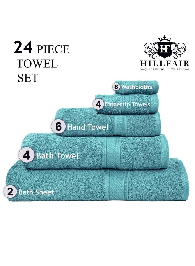 HILLFAIR 24 Piece Bath Towels Set for Bathroom- 100% Cotton 24 PC Bulk Pack Hotel Spa Towel Set- 2 XXL Oversized Big Towels, 4 Bath Towels, 6 Hand Towels, 4 Fingertip Towels, 8 Washcloths: Turquoise - Image 3