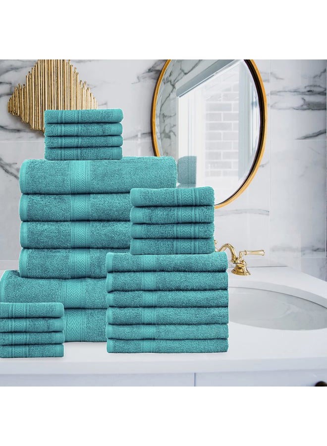 HILLFAIR 24 Piece Bath Towels Set for Bathroom- 100% Cotton 24 PC Bulk Pack Hotel Spa Towel Set- 2 XXL Oversized Big Towels, 4 Bath Towels, 6 Hand Towels, 4 Fingertip Towels, 8 Washcloths: Turquoise - Image 5