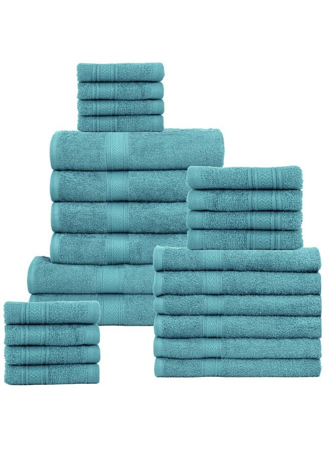 HILLFAIR 24 Piece Bath Towels Set for Bathroom- 100% Cotton 24 PC Bulk Pack Hotel Spa Towel Set- 2 XXL Oversized Big Towels, 4 Bath Towels, 6 Hand Towels, 4 Fingertip Towels, 8 Washcloths: Turquoise - Image 1