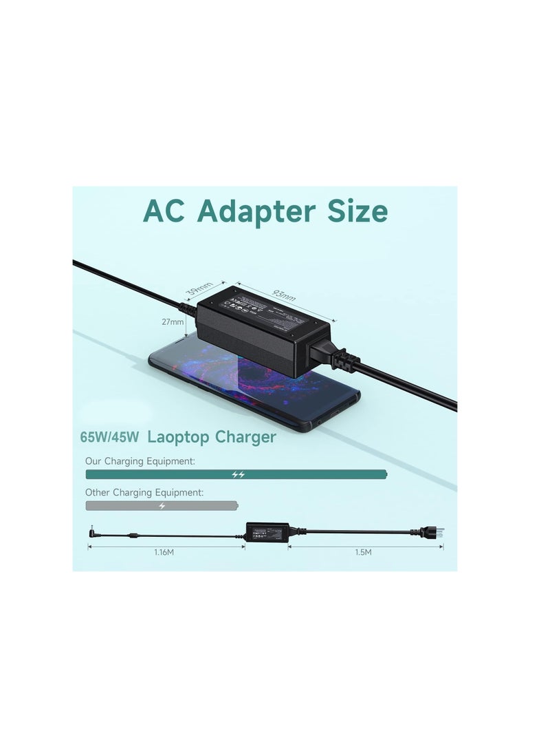 Terabyte 20V 65W/45W Laptop Charger for Lenovo, Replacement AC Adapter Ideapad, 3 5 320 310 320S 330 330S 110 110S 120S, Ideapad Flex 4 5 6 ADl45WCD 330S-15Ikb Yoga 520 530 Power Supply Cord【4.0 * 1.7mm】 - Image 2