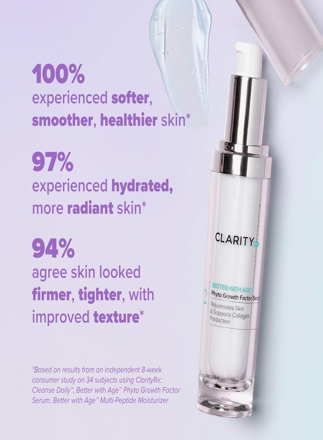 كلاريتي آر إكس سيروم الوجه ClarityRx Better With Age Phyto Growth Factor، 0.9 أونصة سائلة، سيروم مرطب مضاد للشيخوخة مع خلايا جذعية نباتية، يساعد على دعم إنتاج الكولاجين وحمض الهيالورونيك، وينعم الخطوط الدقيقة بشكل ملحوظ. - Image 2