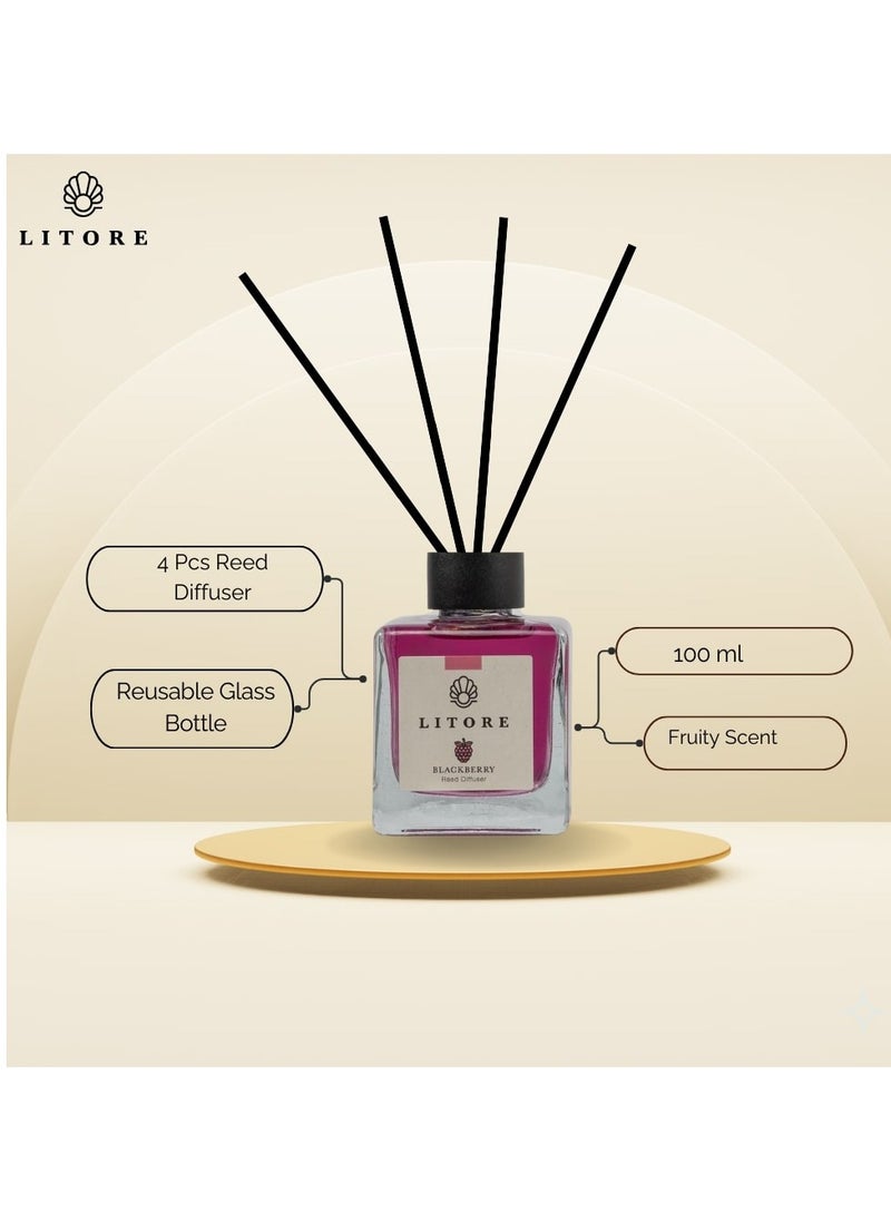 Litore Litore Black Berry Reed Diffuser, Best Diffuser Aromatherapy Perfume, Home Fragrance, Oil Diffuser & Reed Diffuser Sticks - Perfect for Home & Office - 100 ml  - Image 4