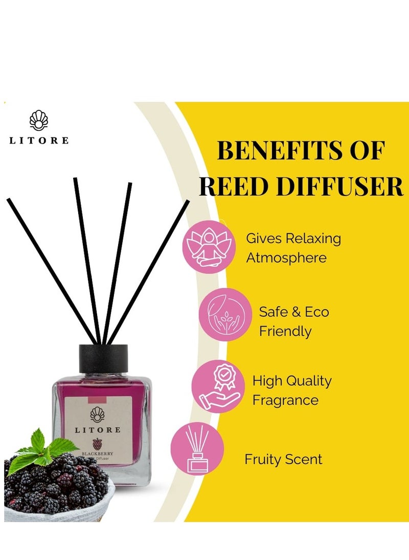 Litore Litore Black Berry Reed Diffuser, Best Diffuser Aromatherapy Perfume, Home Fragrance, Oil Diffuser & Reed Diffuser Sticks - Perfect for Home & Office - 100 ml  - Image 5