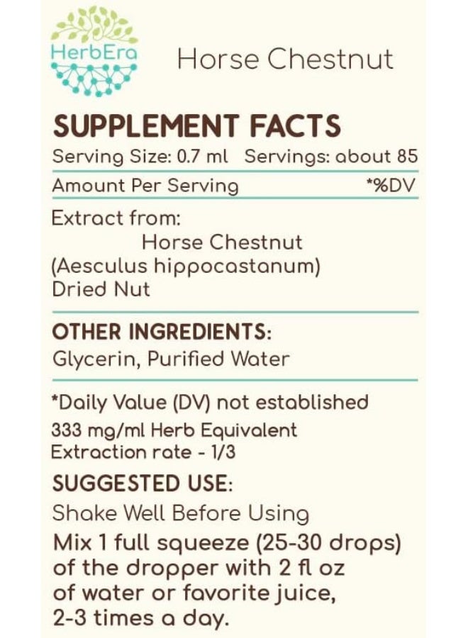 HerbEra Horse Chestnut B60 Alcohl-Free Herbal Extract Tincture, Super-Concentrated Horse Chestnut (Aesculus hippocastanum) (2 fl oz) - Image 4