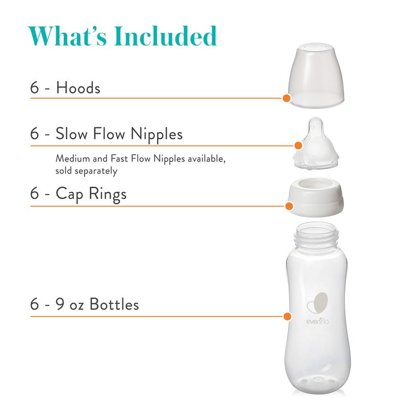 Evenflo Feeding زجاجات إيفن فلو للرضاعة المميزة بفتحة قياسية - مناسبة للأطفال حديثي الولادة والرضع - تم تطويرها بواسطة متخصصي تغذية الأطفال - 9 أونصات (عبوة من 6) - Image 4