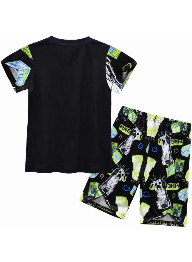 عام طباعة كارتون ماين كرافت ، بدلة أطفال كبيرة بأكمام قصيرة + بنطلون ، هدية للعائلة والأصدقاء - Image 2