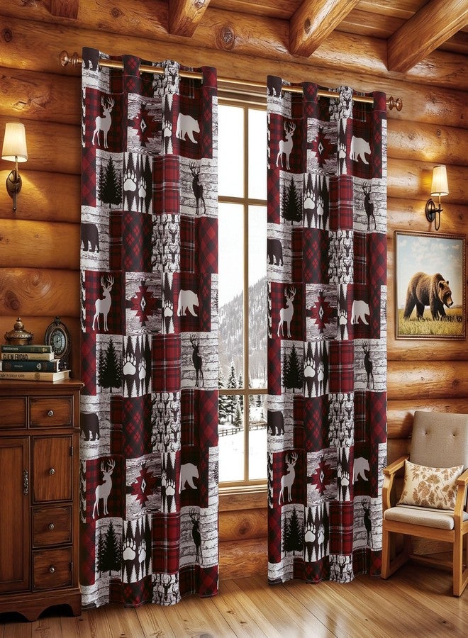 Tritard Red Christmas Rustic Cabin Curtains 2 Panels Country Style Curtain 50% Light Blocking Darkening Grommet Window Treatments Farmhouse Patchwork Plaid Decorative for Living Room Bedroom, 52x84 inches - Image 2