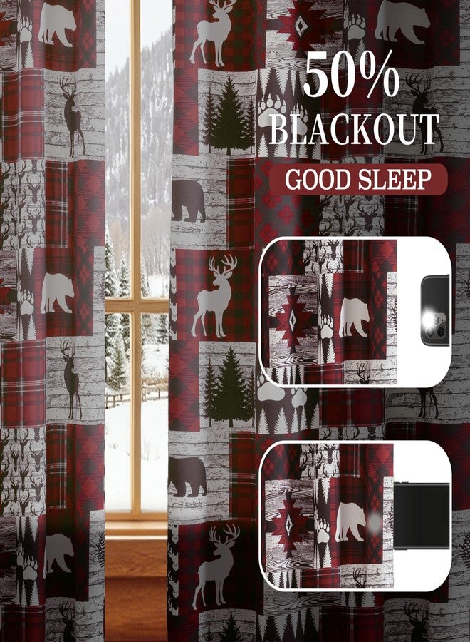 Tritard Red Christmas Rustic Cabin Curtains 2 Panels Country Style Curtain 50% Light Blocking Darkening Grommet Window Treatments Farmhouse Patchwork Plaid Decorative for Living Room Bedroom, 52x84 inches - Image 3