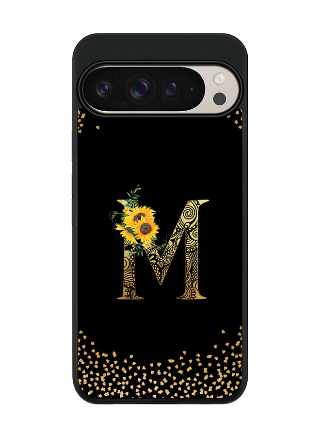 Stylizedd For Google Pixel 9 Pro XL Case,Slim fit Camera Protection, Shockproof Thin Phone cover - Custom Floral Monogram - M ( Black ) - Image 1