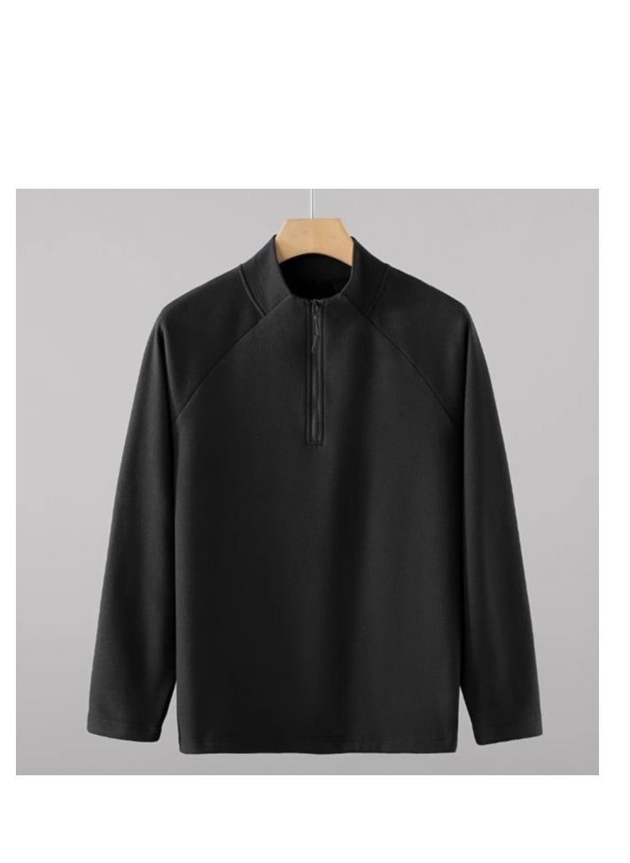 Generic - Half Zip Temperament Double-Sided Brushed Comfortable Base Layer With Pullover Hoodie Inside - Image 1