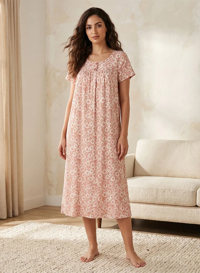 سبلاش فيڤ Night Gown Short Sleeves Floral Print Viscose