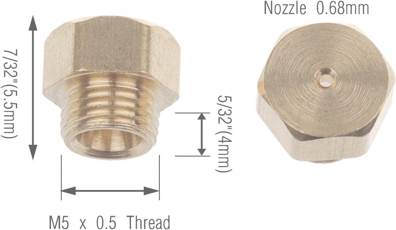 Timsec 10Packs Brass Jet Nozzles, DIY Burner Parts with M5 x 0.5mm Thread and 0.68mm Nozzle Hole, Range, Stove, Oven Conversion Kit for Propane LPG Natural Gas Pipe Water Heater - Image 3