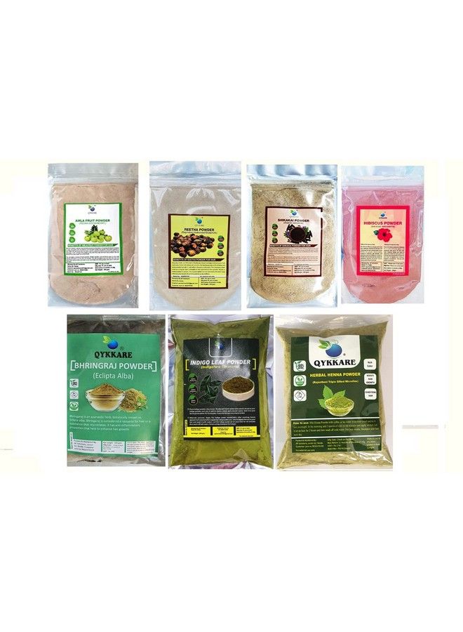 QYKKARE Hair Care Pack Of 7 Hibiscus Henna Bhringraj Indigo Amla Shikakai Reetha - Image 1