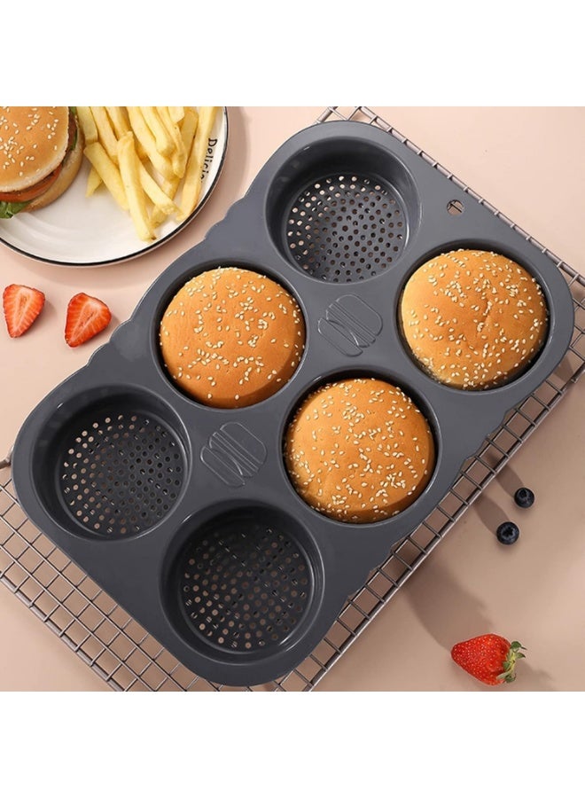 HZYH Silicone Hamburger Bun Mold, 6-Cavity Non-Stick Loaf Pan, Easy Release Bread & Burger Baking Mold, Multi-Purpose Food Grade Silicone Bakeware (Black) - Image 5