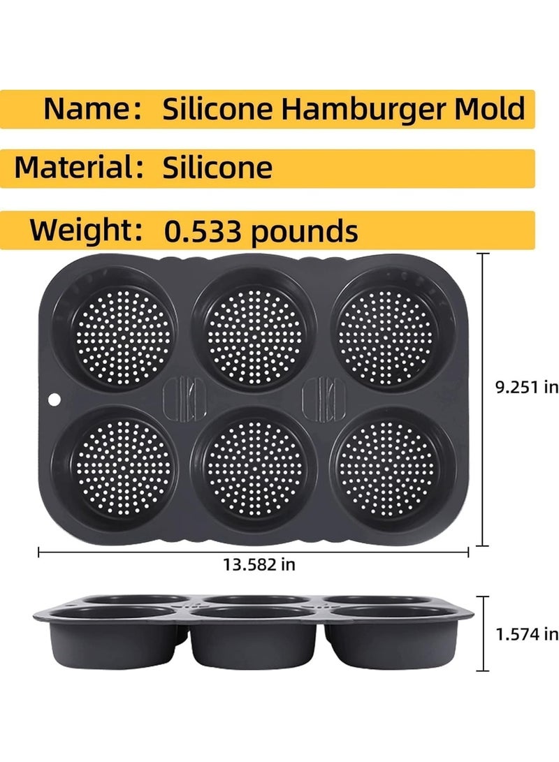 HZYH Silicone Hamburger Bun Mold, 6-Cavity Non-Stick Loaf Pan, Easy Release Bread & Burger Baking Mold, Multi-Purpose Food Grade Silicone Bakeware (Black) - Image 2
