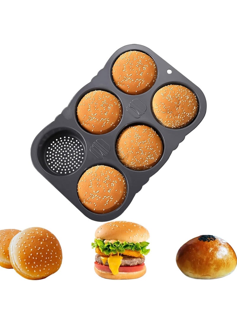 HZYH Silicone Hamburger Bun Mold, 6-Cavity Non-Stick Loaf Pan, Easy Release Bread & Burger Baking Mold, Multi-Purpose Food Grade Silicone Bakeware (Black) - Image 1