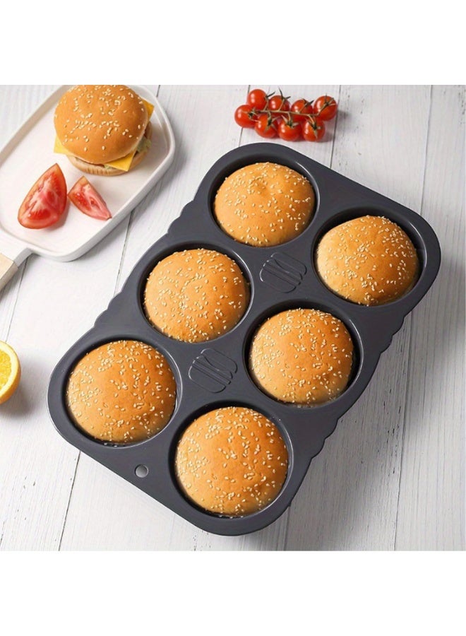 HZYH Silicone Hamburger Bun Mold, 6-Cavity Non-Stick Loaf Pan, Easy Release Bread & Burger Baking Mold, Multi-Purpose Food Grade Silicone Bakeware (Black) - Image 4