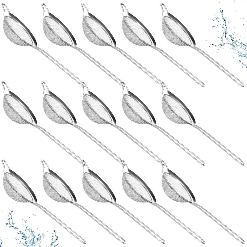 Tobeelec 15 Pcs Stainless Steel Small Strainer, Small Fine Mesh Tea Strainer, Mini Stainless Steel Sieve with Handle, Kitchen Metal Sifter Strainers for Tea, Juicing, Coffee, Cocktail, Powdered Sugar, Matcha - Image 1