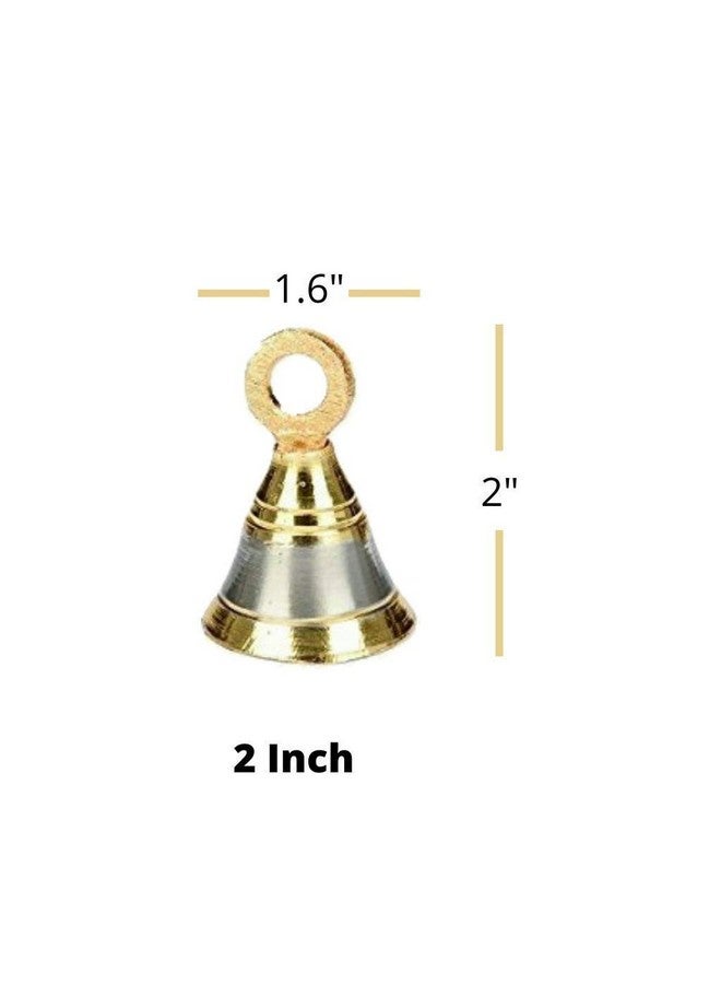 UAPAN Brass Bell Decorative Pooja Room Bells with J Hook (Silver Gold_2 inch, Pack of 12) - Image 3