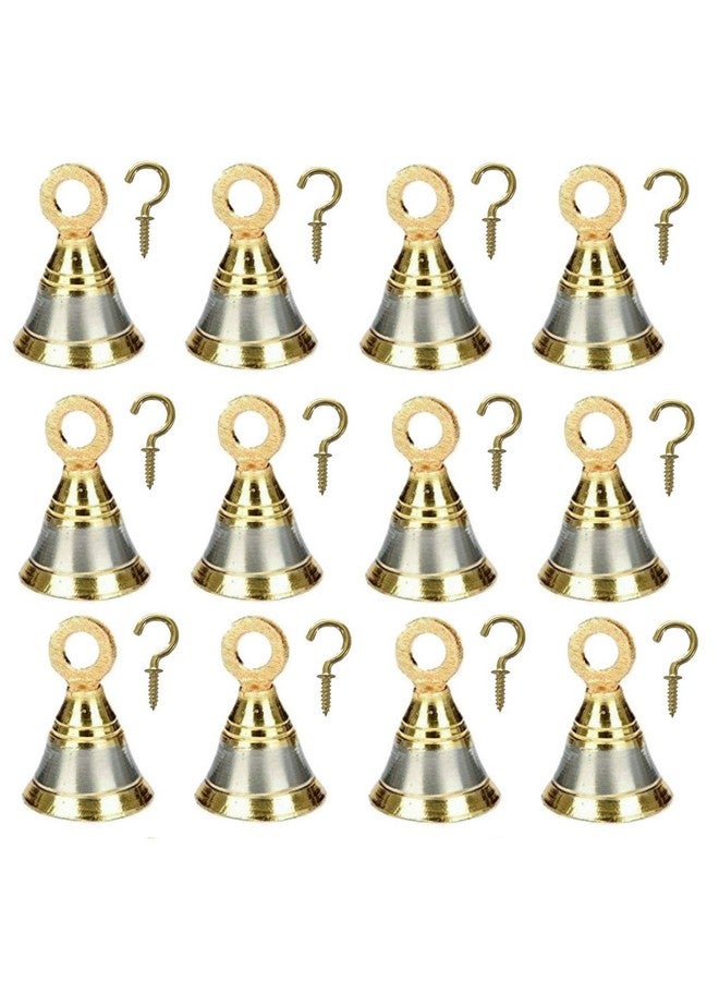 UAPAN Brass Bell Decorative Pooja Room Bells with J Hook (Silver Gold_2 inch, Pack of 12) - Image 2