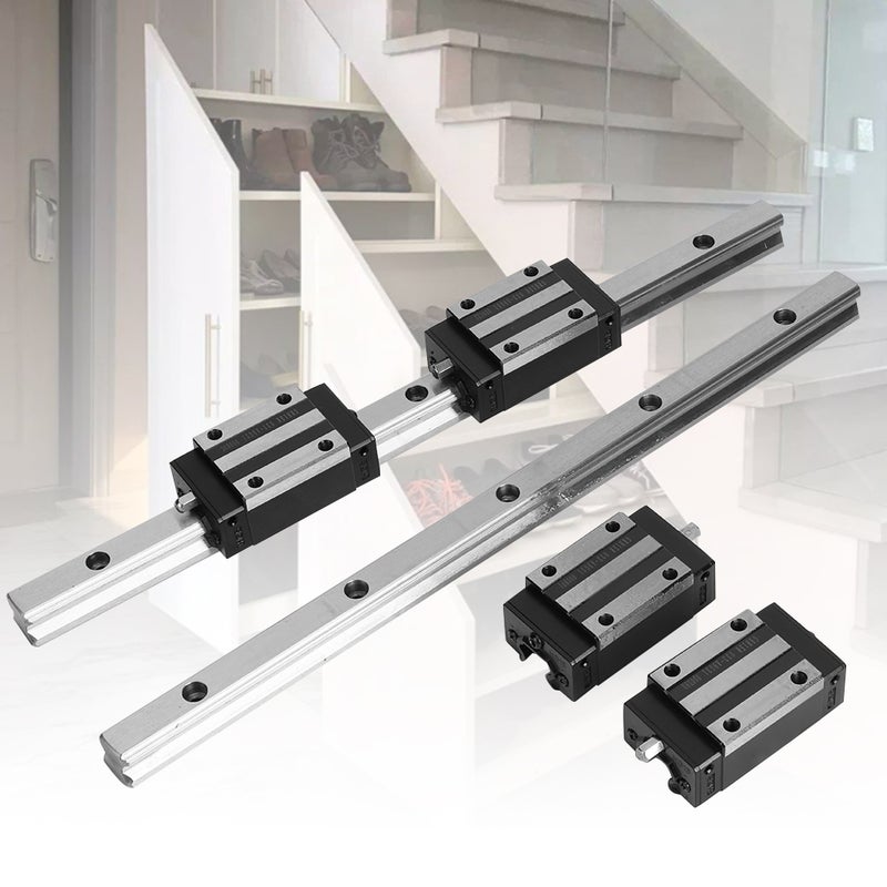 2Pcs HG15-300mm Cast Iron Linear Guide Rail with 4Pcs HGH15 Linear Bearing Slide Block Black - Image 3