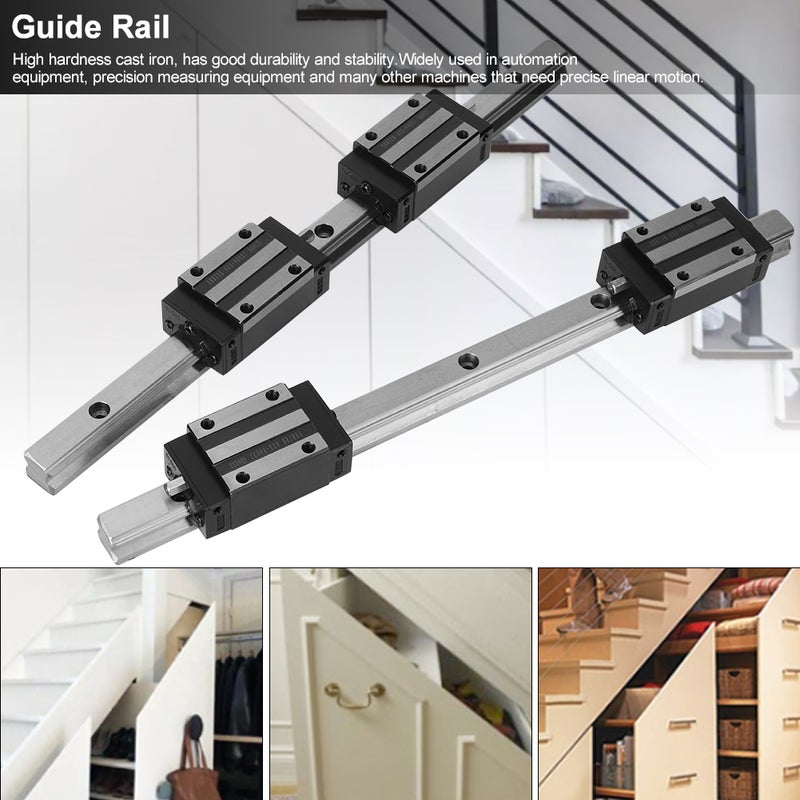 2Pcs HG15-300mm Cast Iron Linear Guide Rail with 4Pcs HGH15 Linear Bearing Slide Block Black - Image 4