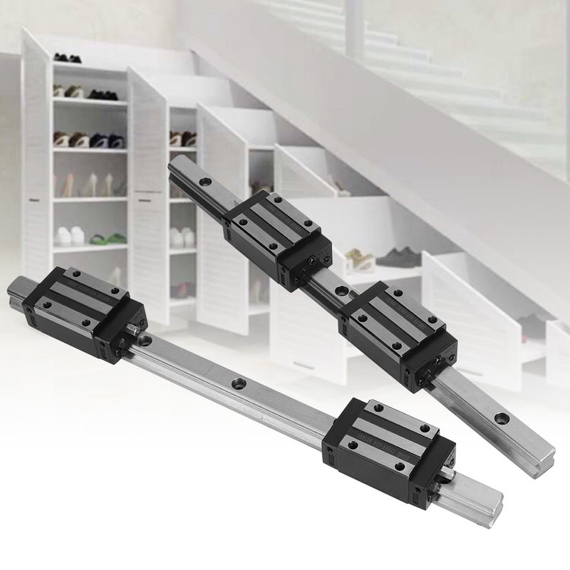 2Pcs HG15-300mm Cast Iron Linear Guide Rail with 4Pcs HGH15 Linear Bearing Slide Block Black - Image 1