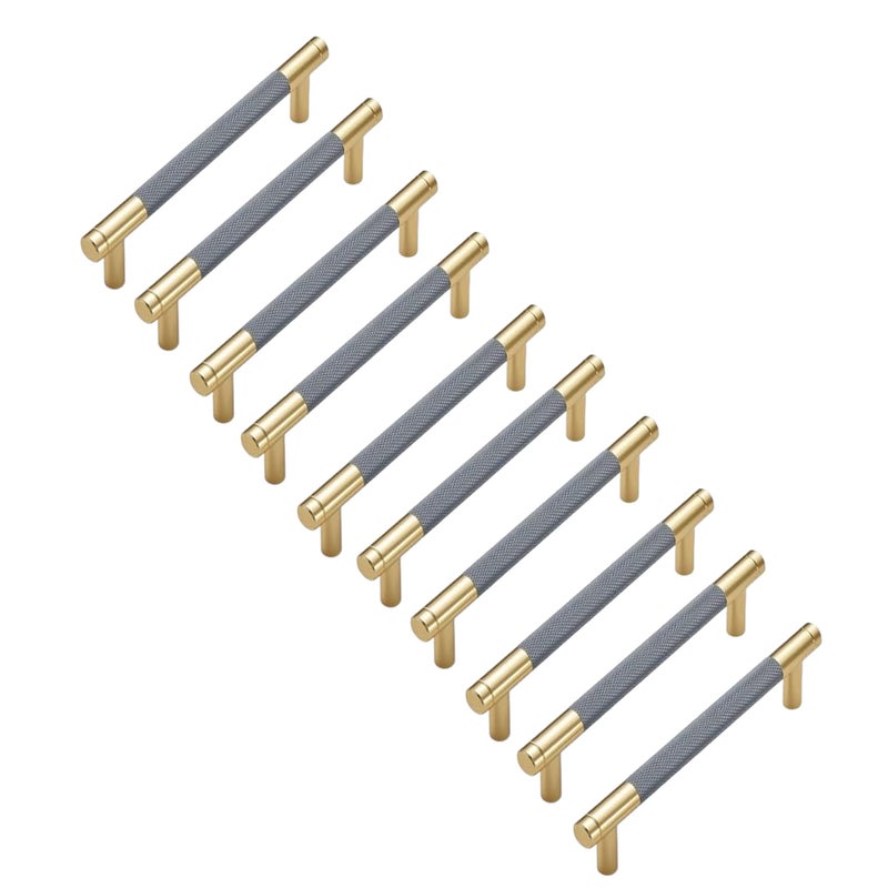 10-pack 128MM hole spacing grey  gold brass cabinet handles round kitchen cabinet knurled pattern drawer handles - Image 1