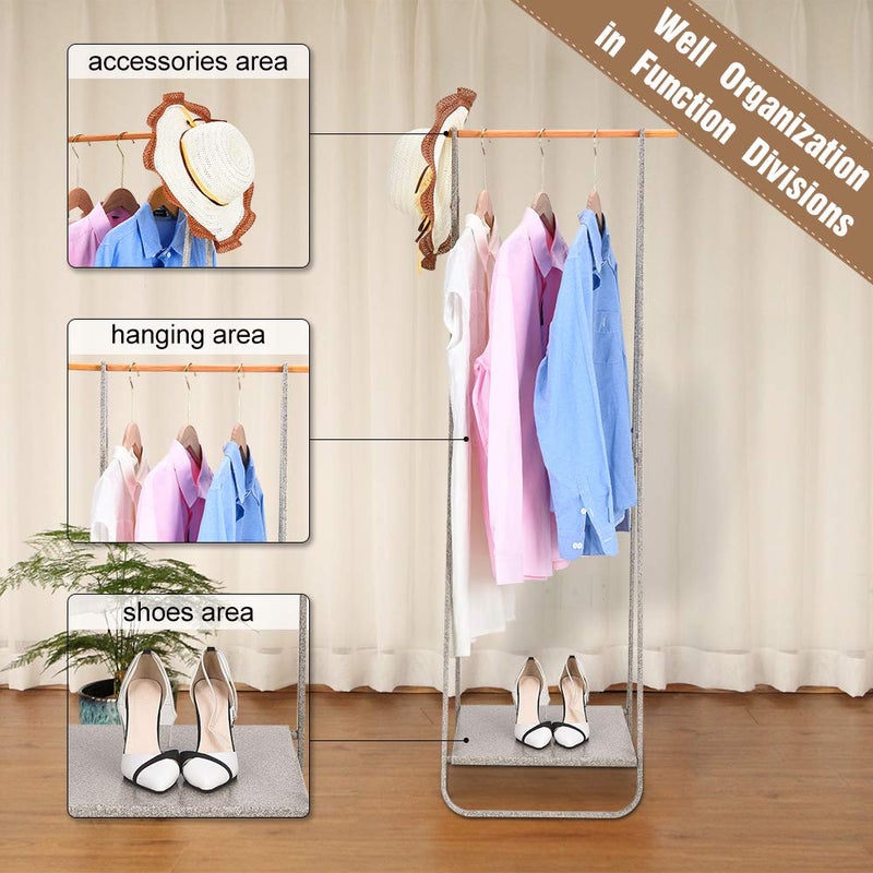 JEFEE Compact Clothes Rack Simple Garment Rack with Shelf 1-Tier Coat Clothing Organizer Storage for Hats Bags Shoe for Entryway Bedroom Dorm Pool, L21.3xW18.3X H55.1 inch, Black - Image 5