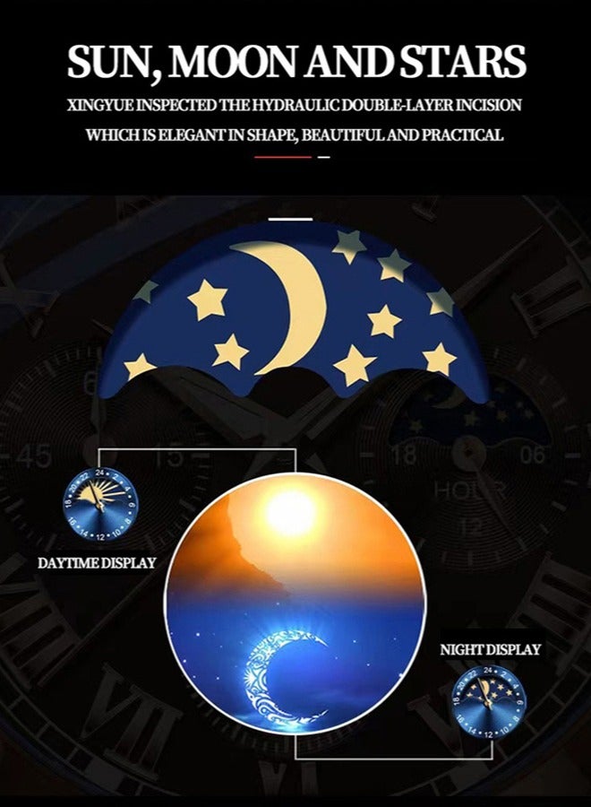 REACLOUD ساعة رجالية ساعة جلدية ساعة أنالوج كوارتز فاخرة ساعة كرونوغراف مع تاريخ ساعة رسمية مقاومة للماء مضيئة ساعة رجالية - Image 5