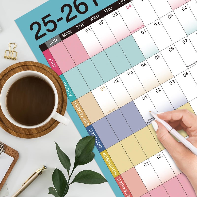 MaaIbok تقويم حائط سنوي 2025-2026 - تقويم حائط سنوي 2025-2026، يوليو 2025 - يونيو 2026، 23.1" × 34.6" (مفتوح)، تقويم حائط بتواريخ يوليانية، ورق سميك، ملصقات دائرية مزدوجة الجوانب، تقويم كبير - Image 4