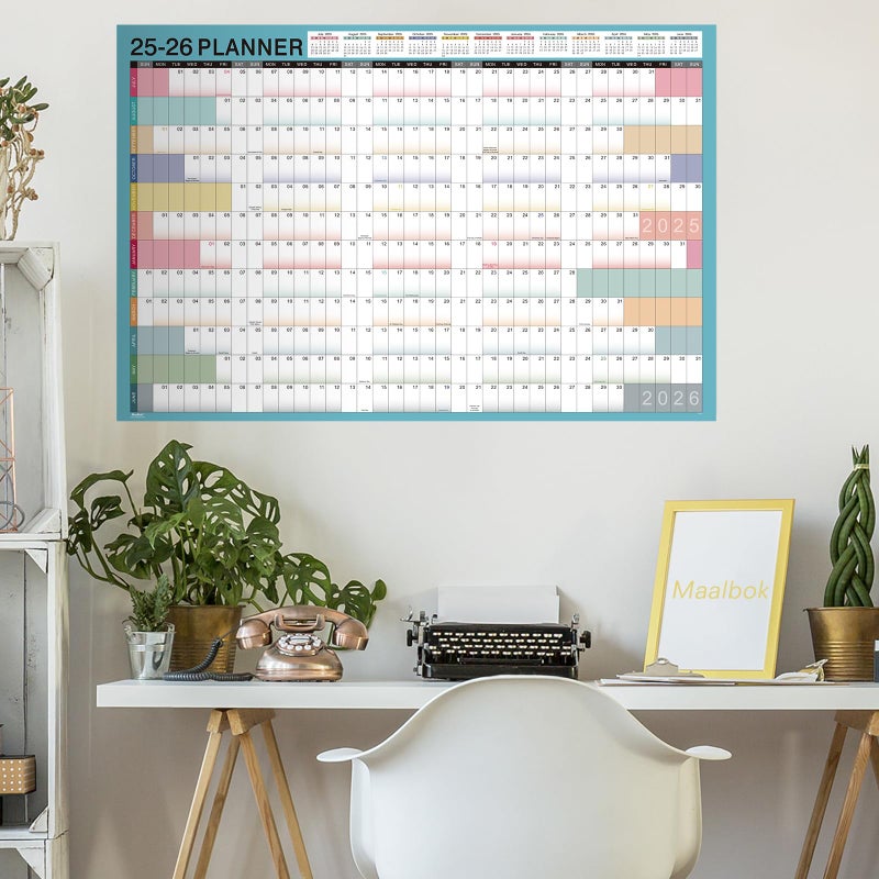 MaaIbok تقويم حائط سنوي 2025-2026 - تقويم حائط سنوي 2025-2026، يوليو 2025 - يونيو 2026، 23.1" × 34.6" (مفتوح)، تقويم حائط بتواريخ يوليانية، ورق سميك، ملصقات دائرية مزدوجة الجوانب، تقويم كبير - Image 2