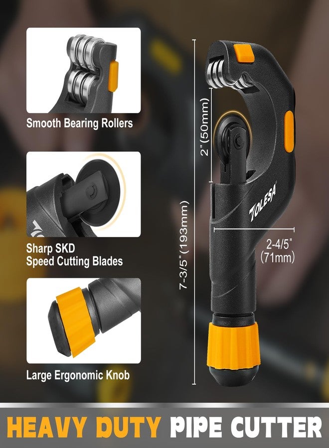 TOLESA Pipe Cutter Tool 2-1/8'', Heavy Duty Mini Copper Pipe Cutters With Deburring Tools Pipe Reamer, Speed Cutting Tubing Cutter For Copper, Aluminum, PVC, Thin Stainless Steel Pipe - Image 2
