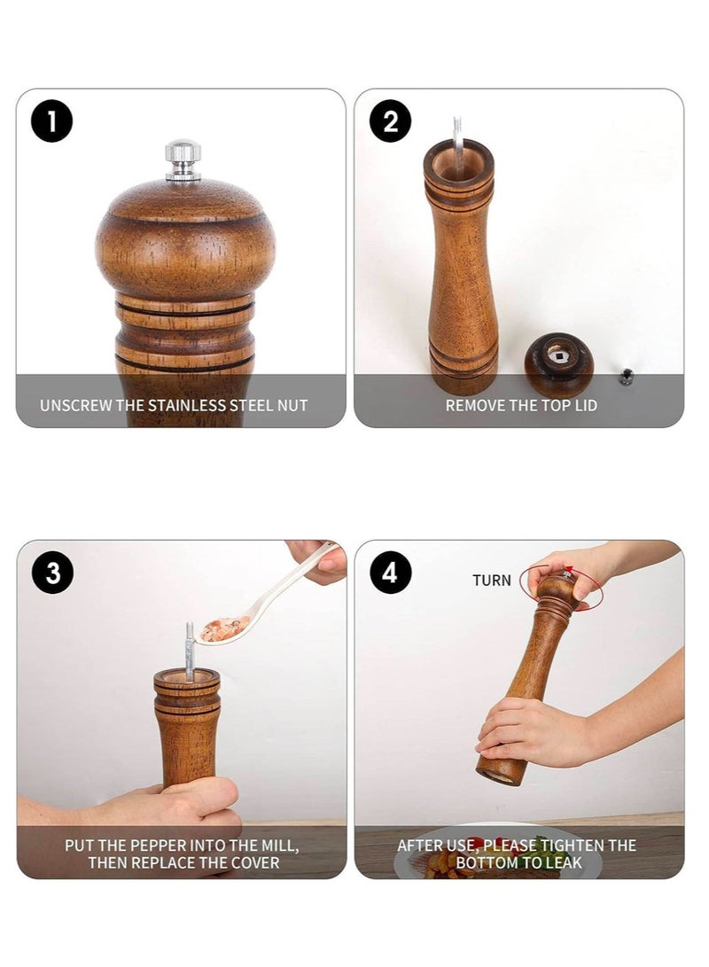 Morlife 10 Inch Salt Mill And Pepper Grinder Set, Pepper Mill, Salt Shakers with Adjustable Ceramic Rotor, Oak Wood Pepper Grinder And Salt Mill, for Your Kitchen - Image 2