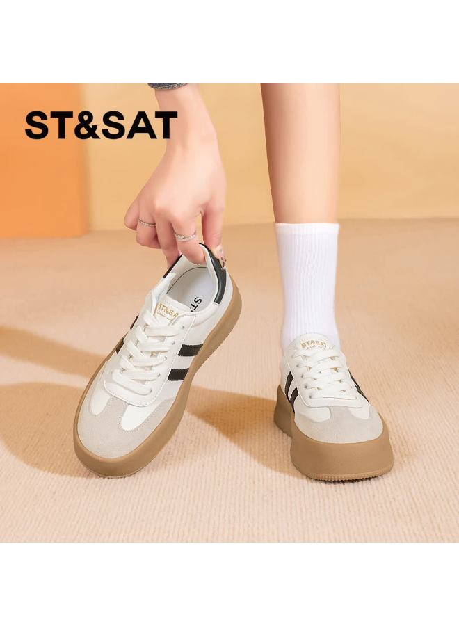 Saay Thick-soled Derby Shoes For Women Winter Retro Height-increasing Casual Sneakers Commuter Versatile Lightweight White Shoes