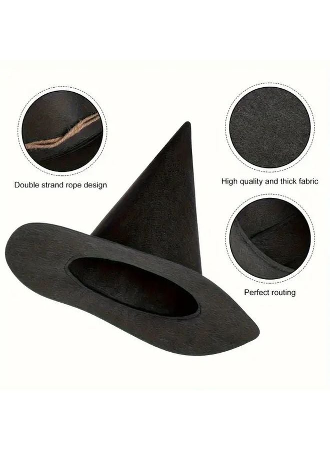 Dark Brown Double Sided Felt Witch Hat With Ribbon Bow For Halloween Costume - Image 4