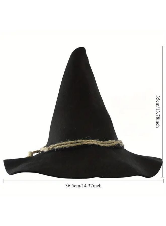 Dark Brown Double Sided Felt Witch Hat With Ribbon Bow For Halloween Costume - Image 5