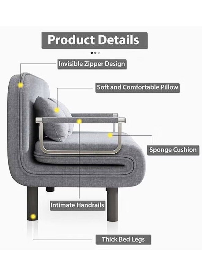 MLADEN 3-in-1 Convertible Sofa Bed, Folding Sleeper Chair with 5-Position Adjustable Backrest, Wheels, 2 Legs, Recliner Chaise Lounge, Armchairs Foldable Lounge Couch, Upholstered Lazy Bed for Nursery Living Room Office (Grey) - Image 3