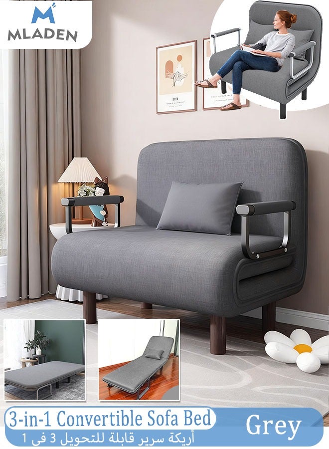 MLADEN 3-in-1 Convertible Sofa Bed, Folding Sleeper Chair with 5-Position Adjustable Backrest, Wheels, 2 Legs, Recliner Chaise Lounge, Armchairs Foldable Lounge Couch, Upholstered Lazy Bed for Nursery Living Room Office (Grey) - Image 1
