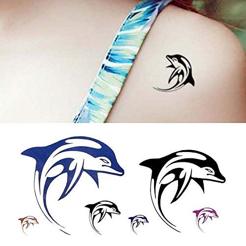 Oottati 2 Sheets Small Cute Temporary Tattoo Stickers Dolphin Arm suit for Kids Women Fake Tattoos That Look Real and Last Long - Image 1