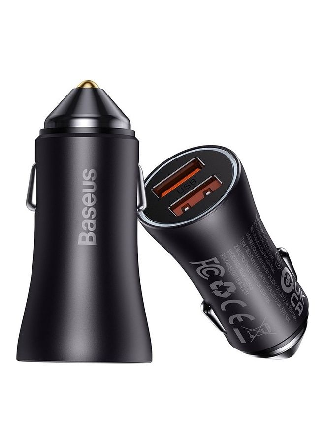 بيسوس شاحن سيارة بقدرة 60 وات بمنفذي USB-A بقدرة قصوى 30 وات لكل منفذ وشحن فائق السرعة مع عدة أنظمة حماية ومؤشر LED ضوئي حلقي، متوافق مع الهواتف الذكية والتابلت وأجهزة الألعاب والكاميرات رمادي - Image 1