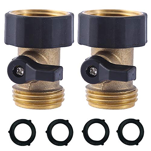 HQMPC Heavy Duty Brass Shut Off Valve Garden Hose Shut Off Valve Garden Hose Connector (2PCS) +4 Extra Pressure Washers - Image 1