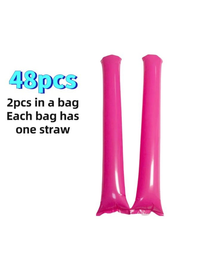 ROSEBB 48pcs Round Head Boom Sticks Thunder Sticks Cheering Sticks Team Spirit Plastic Cheerleading Spirit Stick Clapper Inflatable Noise Maker Sports Supply (Pink) - Image 2